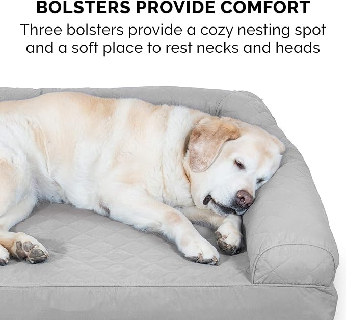 Furhaven Memory Foam Dog Bed for Medium/Small Dogs w/ Removable Bolsters & Washable Cover, For Dogs Up to 35 lbs - Quilted Sofa - Silver Gray, Medium