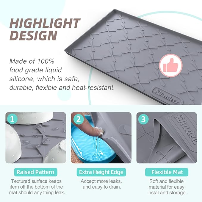 SIKADEER Under Sink Mat Waterproof 34" x 22", Silicone Mat Kitchen Drawer Shelf and Cabinet Liner, Sink Protector for Kitchen Organizers and Storage, Boot Tray Pet Food Mats