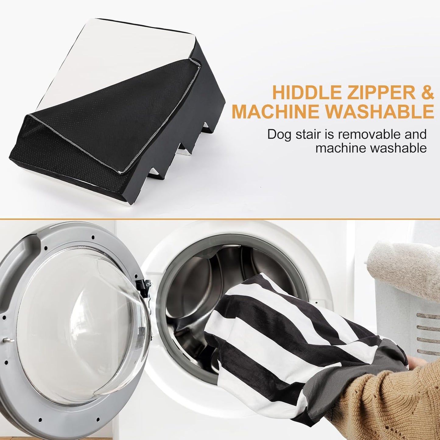 JOEJOY Dog Stairs for Small Dogs 17.7" H, 4-Step Dog Steps for High Bed and Couch, Pet Stairs with Non-Slip Bottom Washable Cover for Small Dogs and Cats