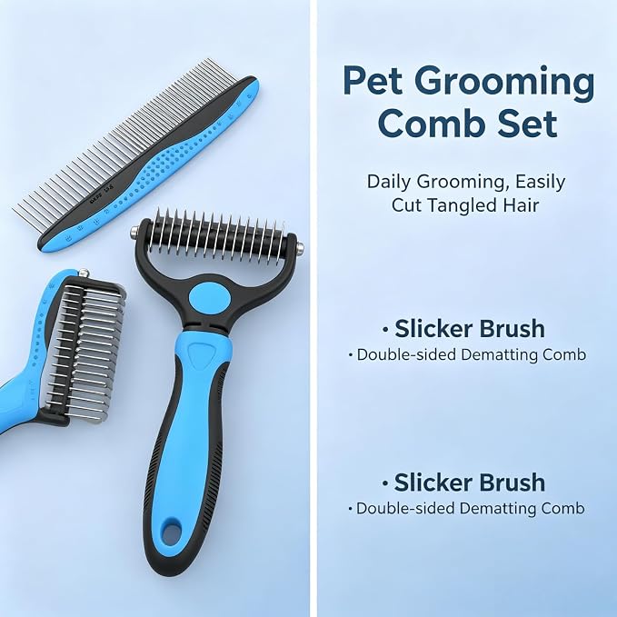 acssart Pet Grooming Brush Double Sided Dematting Comb & Undercoat Rake for Dogs Cats - Long Hair Deshedding Brush (Gray)