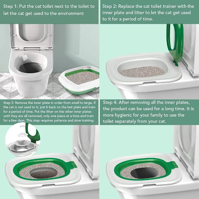 Upgraded Cat Toilet Trainer Kit, Universal Reusable Cat Potty Toilet Training Kit, Removable Cat Toilet Training Kit, Toilet Litter Box Trainer for Home Pet Care (Green)