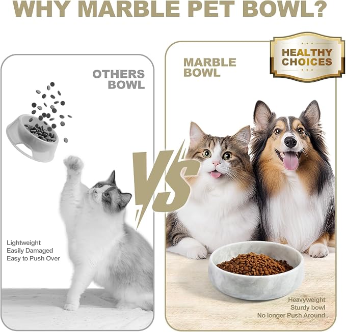 Karibiber Grey Marble Dog Bowl, 6lbs Non-Slip,Non-Tipping Heavy Dogs Food Bowl, Large Dog Dish, Weighted Food and Water Bowls for Large Dogs, Natural Marble, Easy to Clean, Holds 6 Cups