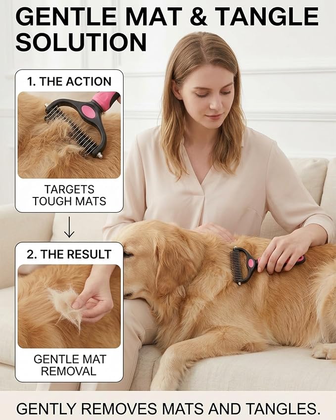 Pet Grooming Tool for Dogs and Cats, Dual-Sided Pet Comb, Professional Deshedding Tool, Pets Hair Remover Shedding, Long Haired Dog Brushes, Undercoat Combs Supplies, Cat Brush Rake