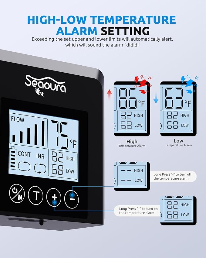 SEAOURA Digital Aquariums Thermometer with USB Rechargeable Portable Aerator