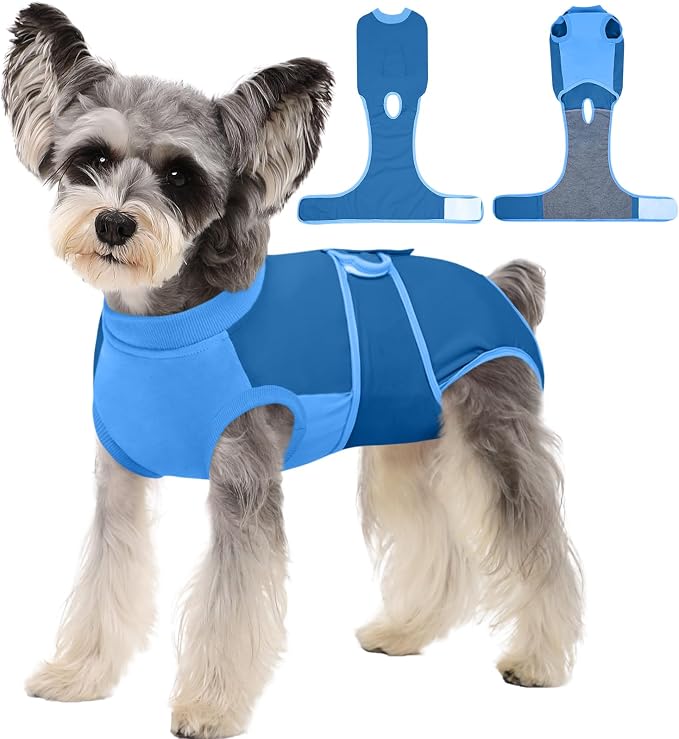 Kuoser Dog Recovery Suit, Female/Male Spay/Neuter Surgery Suit, Post-Surgery Anti-Licking Pet Onesie, Blue, XS