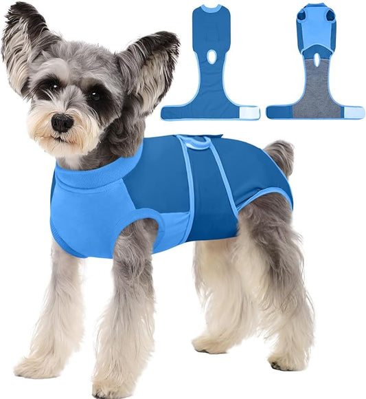 Kuoser Dog Recovery Suit, Female/Male Spay/Neuter Surgery Suit, Post-Surgery Anti-Licking Pet Onesie, Blue, XS
