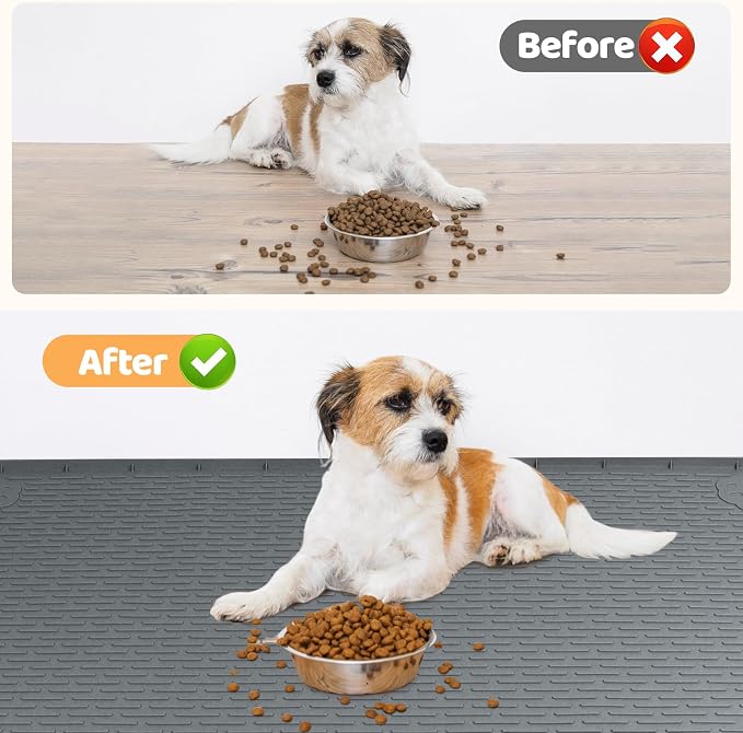 Dog Food Mat, Extra Large 57" x 40" Silicone Pet Feeding Mat with Raised Edge Pet Placemat for Small, Medium, and Large Pets Non-Slip, Easy to Clean (Dark Grey)