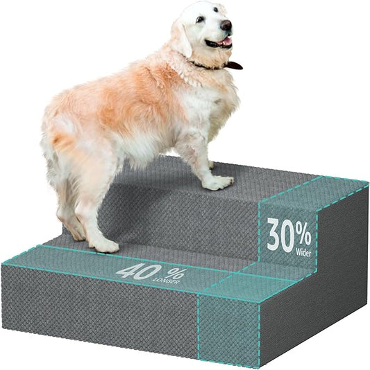 YENING Large Dog Stairs for High Beds - Extra Wide Pet Steps for Large Dogs to Get on Tall Bed 3 Deep Step Cat Ramp for Couch 2 Steps