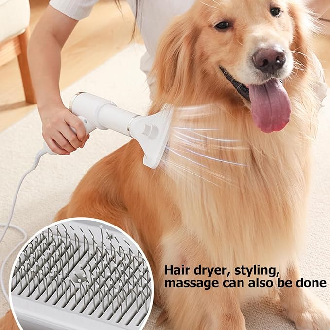 Dog Hair Dryer with Slicker Brush, Portable Dog Blower,Ergoesnomic Electric Grooming Blower with 135° Textile Needle Comb for Cats & Dogs - US Plug 110V