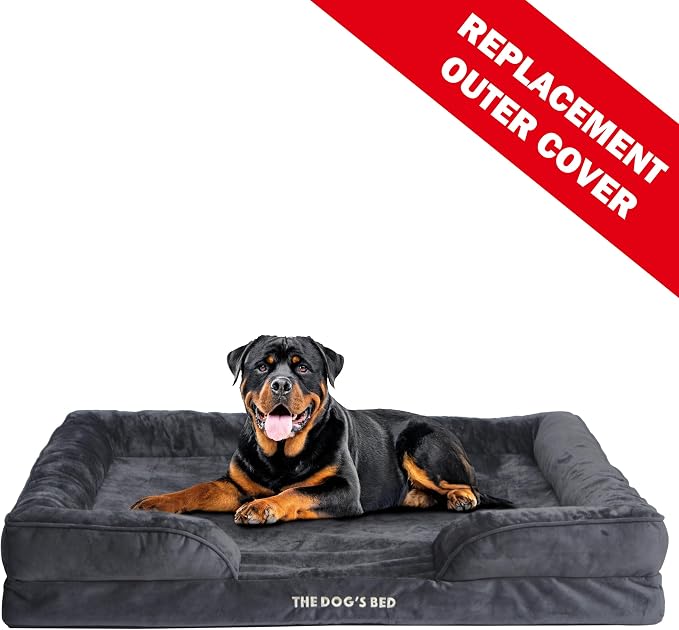The Dog’s Bed Orthopedic Bolster Dog Bed Replacement Outer Cover - for CertiPUR-Certified Foam Beds, Flannel Fabric, Grey, XXL