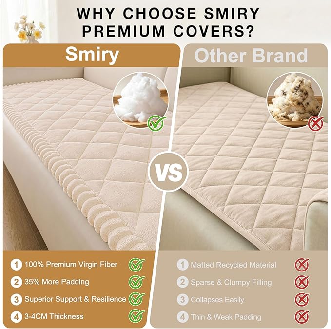 Smiry Couch Cover for Dogs, Non Slip Washable Pet Sofa Protector for Large Dogs, Cats, Fuzzy Plush Sofa Covers Backrest & Armrest, Against Fur, Dirt & Scratch Resistant, Apricot, 27.6"×27.6"