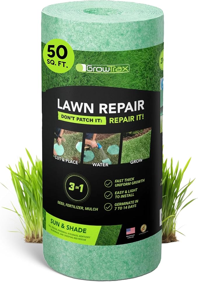 Growtrax Biodegradable Grass Seed Mat, Year Round Green - 50 Sq Ft Quick Fix Roll - Growing Solution for Lawns, Dog Patches and Shade - Just Roll Water & Grow -Not Fake or Artificial Grass