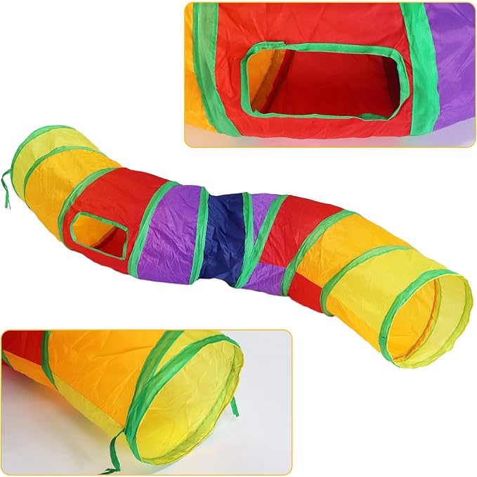 Bemodst S-Type Cat Tunnel, 2 Way/3 Way/4 Way/5 Way Collapsible S-Shape Small Animal Tubes Kitty Tunnels Interactive Maze House Toy with Storage Bag for Kitten Puppy Rabbit Guinea Pig (Rainbow-2 Way)