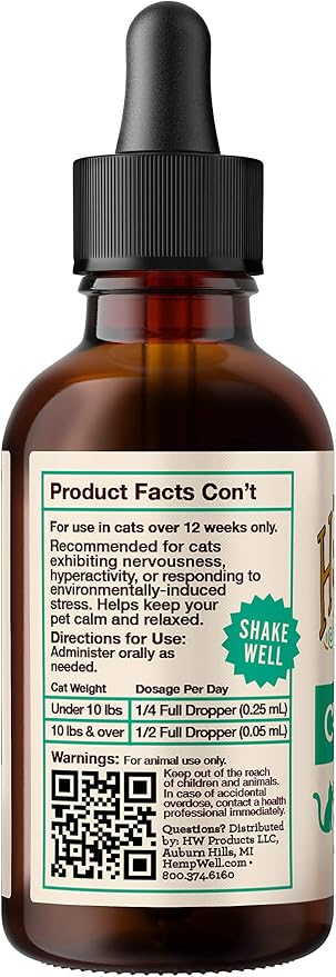 Hemp Well Calm Oil for Cats – Natural Calming Aid for Anxiety, Travel & Stress – Supports Relaxation, Reduces Unwanted Behavior & Grooming Issues – Organic Hemp Formula – 2 oz