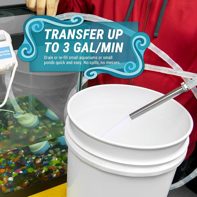 TERA PUMP - Aquarium Gravel Cleaner - Electric Automatic Removable Vacuum Fish Tank Water Changer Sand Washer Algae Cleaner Filter & 10 ft Hose Up to 12 Liters per Min