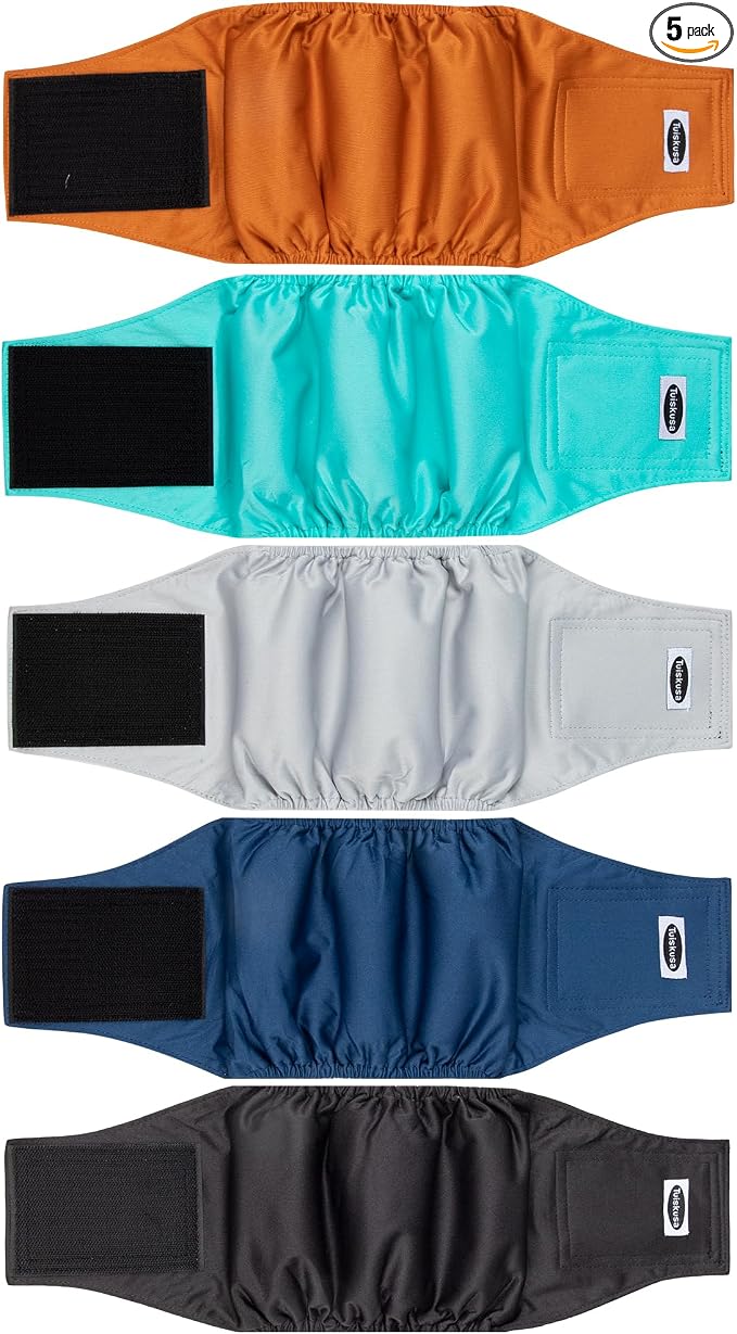 Tuiskusa Male Dog Diapers, High Absorbing Dog Belly Bands for Male Dogs, Washable Reusable Dog Male Wraps(5 Pack) (X-Small, Solid Color 5-Pack)