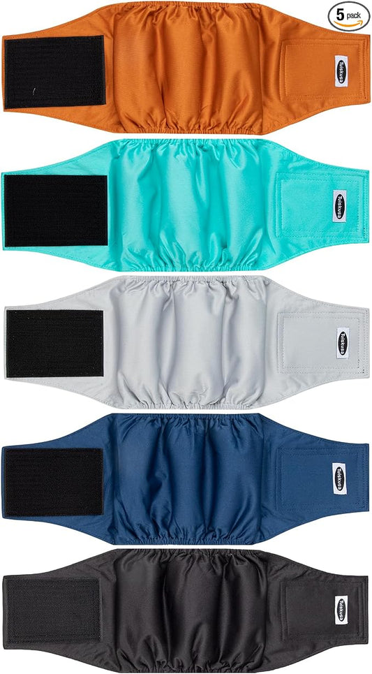 Tuiskusa Male Dog Diapers, High Absorbing Dog Belly Bands for Male Dogs, Washable Reusable Dog Male Wraps(5 Pack) (X-Small, Solid Color 5-Pack)