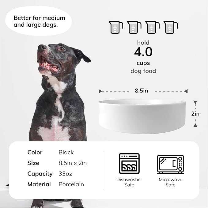 Slow Feeder,Ceramic-Slow Feeder Dog Bowls Medium Breed,Puzzle Food Bowl Maze,2.5 Cups Slow Feed Dog Bowl for Medium Dogs,Matte White