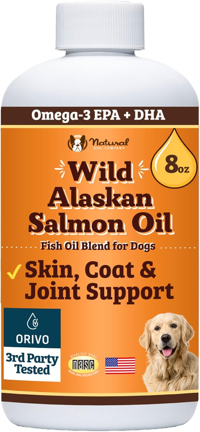 Natural Dog Company Wild Alaskan Salmon Oil for Dogs & Puppies - Omega 3 Fish Oil Supplement for Small Dogs with EPA & DHA, Trial Size Skin, Coat, Joint & Heart Support, 8 oz