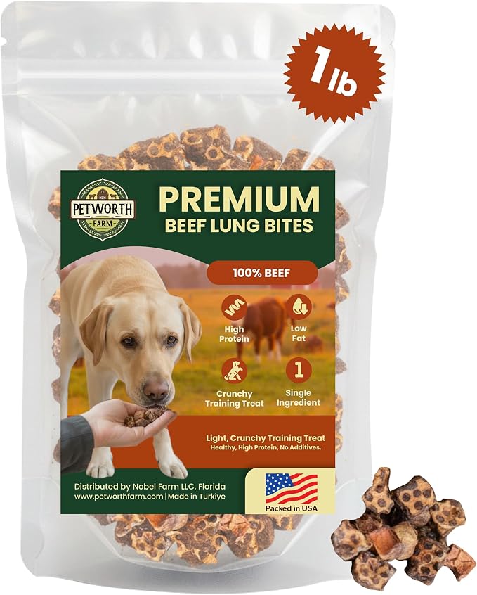 1 Lb Beef Lung Training Treats for Dogs – Single Ingredient Crunchy Bites, High Protein Low Fat Natural Dog Treats, Perfect Reward Snacks for All Dogs