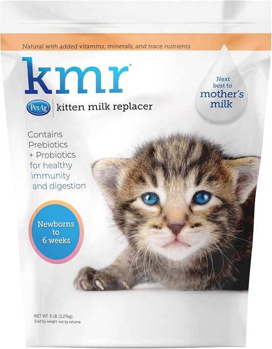 PetAg KMR Kitten Milk Replacer Powder - 5 lb - Powdered Kitten Formula with Prebiotics, Probiotics & Vitamins for Kittens Newborn to Six Weeks Old - Easy to Digest