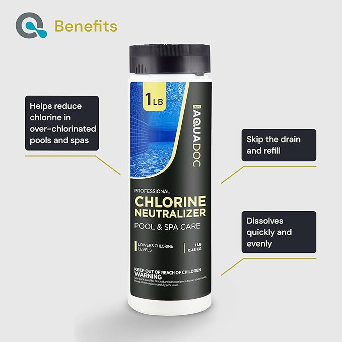 AquaDoc Chlorine Neutralizer for Pool & Hot Tub - 1 lb - Sodium Thiosulfate Formula to Help Reduce Chlorine Levels - Spa and Pool Chemicals Made in USA