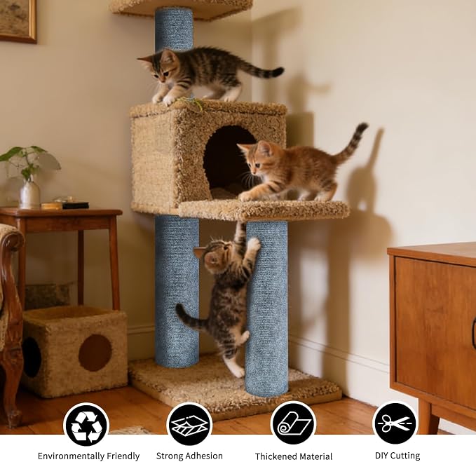 2 Pcs Light Grey Cat Scratch Mat, 78.7"x15.8" Self-Adhesive Cat Carpet, Trimmable DIY Cat Scratch Pad for Furniture, Couch Protector from Cats, Sofa Protector for Cats, Wall, Cat Tree Replacement Post