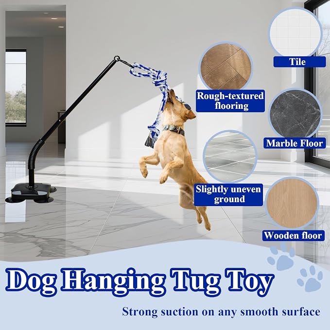 Indoor Suction Cup Dog Toy with 3 Ropes - Adjustable Height Tug Toy for Small to Large Dogs, Interactive Boredom Relief for Solo Play on Tile Floors