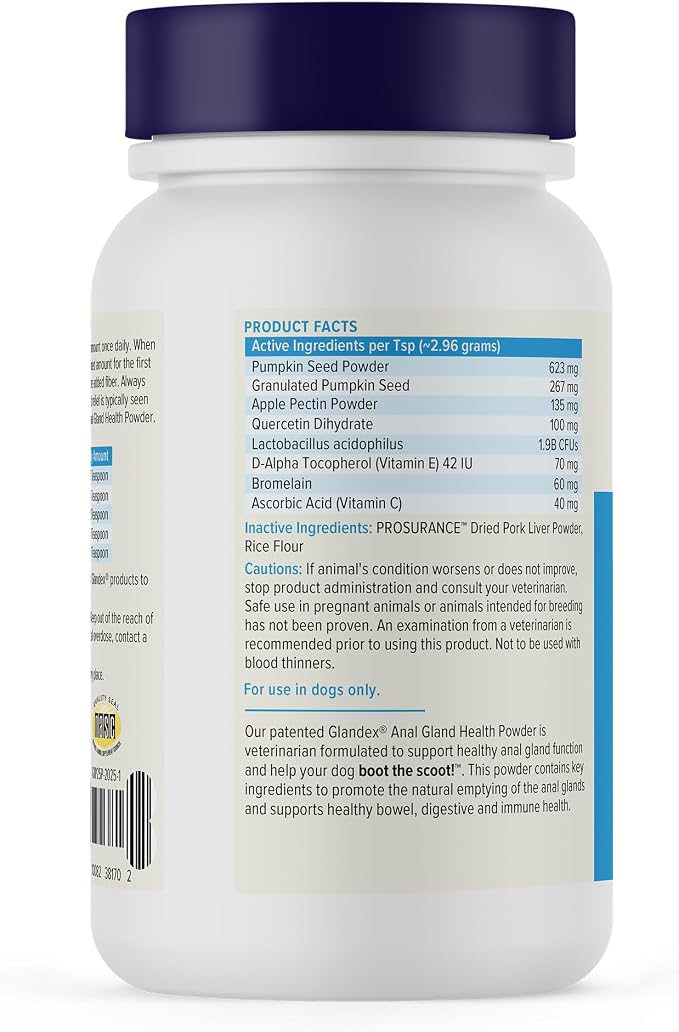 Vetnique Glandex for Dogs Anal Gland Powder, Support for Scooting & Fishy Odor, Boot The Scoot Fiber Supplement, Pumpkin Powder & Probiotics for Dogs with Digestive Enzymes (2.5 oz, Pork Liver)