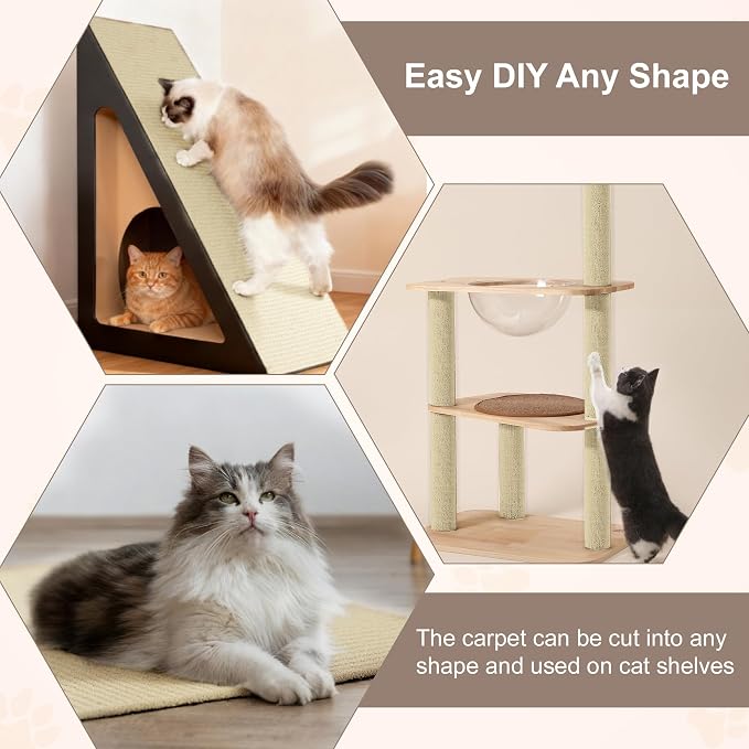 Cat Scratch Furniture Protector, Self-Adhesive Cat Scratcher Mat, Couch and Furniture Protector from Cat Claws, Brown, 1 Set