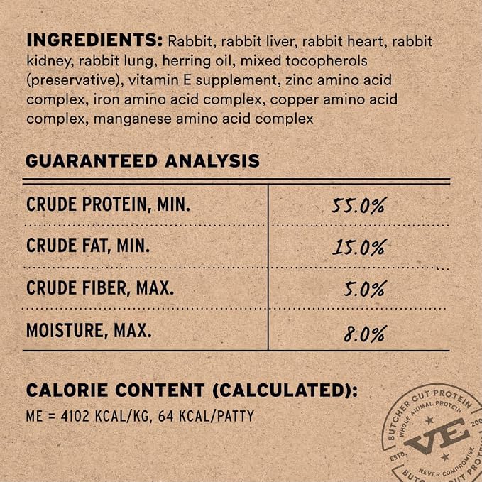 Vital Essentials Freeze Dried Dog Food, Raw Rabbit Mini Patties | Complete Meal or Topper | High Protein, Grain Free Dry Dog Food | 14 oz Bag