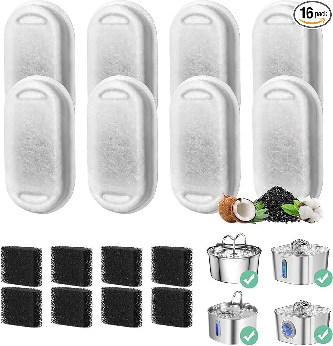 Cat Water Fountain Filter, 8 Pack Cat Fountain Filter Replacement for 108oz/3.2L & 74oz/2.2L Stainless Steel cat Water Dispenser, Pet Fountain Filters Replacement