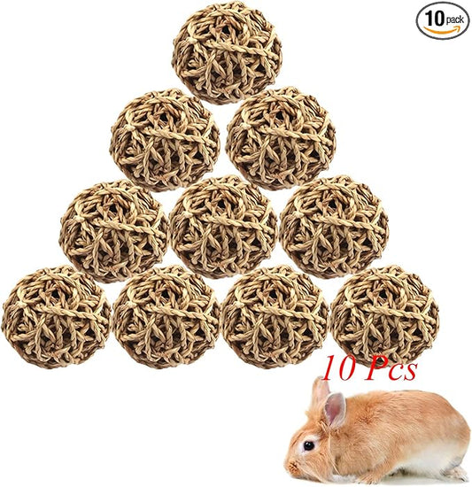 Hamiledyi 10PCS Rabbit Grass Balls 2.8in Large Guinea Pig Balls Small Animal Activity Enrichment Toy for Bunny Chinchilla Hamster Gerbil Grinding Playing