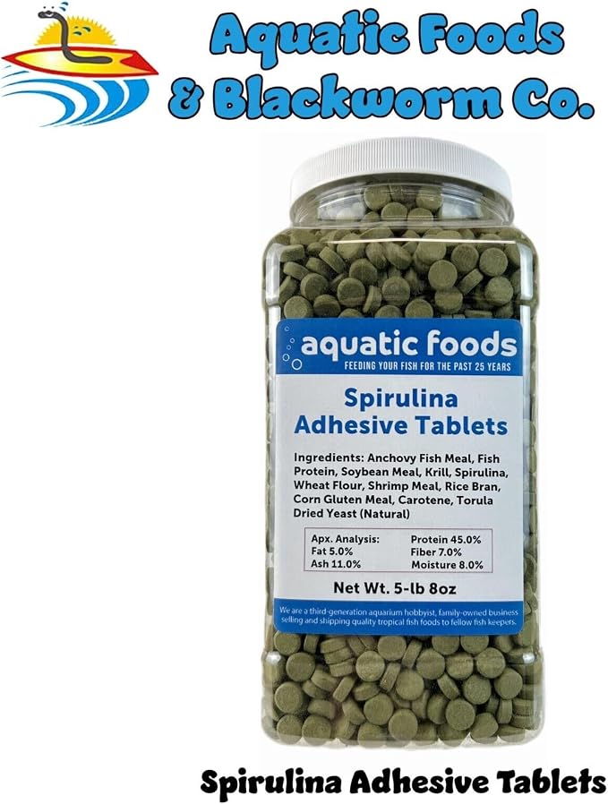1/2" x 3/8" Spirulina Glass Sticking Wafers for Tropical & Community Fish Tetras, Guppies, Angel Fish, Cichlids, Goldfish. All Tropical Fish - WL…5-lbs 8oz Jar