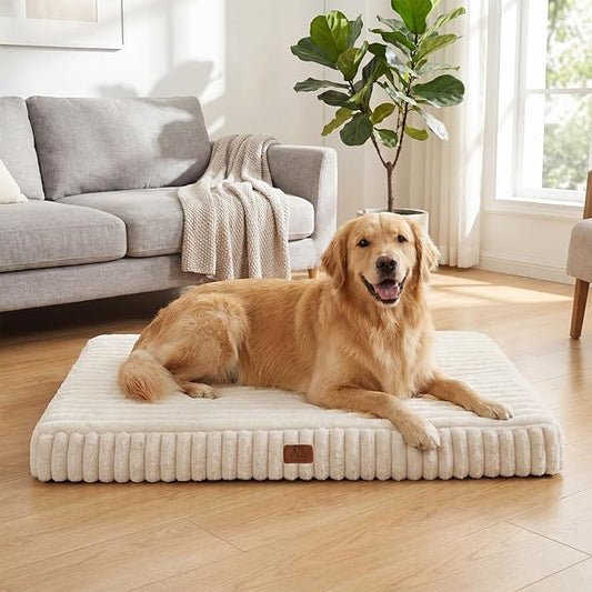 Orthopedic Dog Bed for Extra Large Dog, Waterproof Pet Bed for Crate,Non-Slip Bottom and Egg-Crate Foam with Removable Washable Cover Crate Bed,Cream,41"x27"x4"