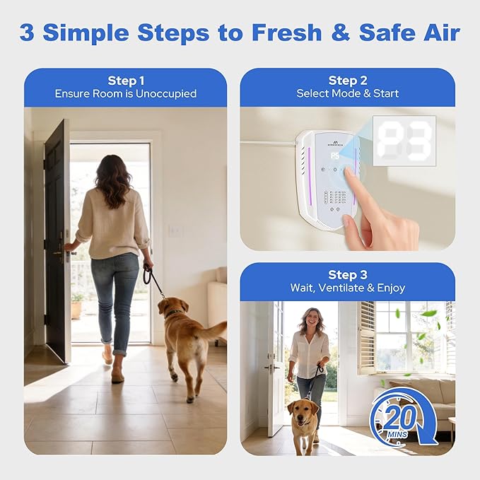 Cat Litter Deodorizer, Pet Odor Eliminator for Home, Litter Box Deodorizer Plug in for Strong Cat Urine Odor, Ozone Odor Eliminator Air Purifier with 5 Mode for Smoke, Wardrobe, Garage, Car