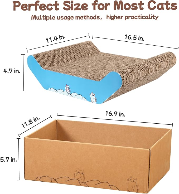 Cardboard Cat Scratcher Bed 16.9 Inch Cat Scratch Box with Cat Scratching Pad for Indoor Cats