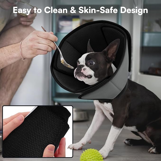 Queenmore Dog Cone,Soft Cone for Large Dogs After Surgery,Comfy Large Dogs Cones to Stop Licking, Adjustable Soft Dog Cones Collar, Elizabethan Pet E-Collar for Wound Healing,BlackGrey,L