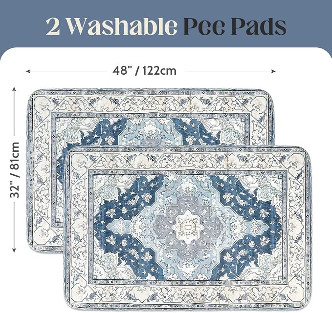 Washable Pee Pads for Dogs 2 Pack Reusable Puppy Training Pads 48"x32" Super Absorbent Waterproof Dog Training Pads, Non-Slip Potty Pads Whelping Pads Litter Mat Pet Supplies - Navy/Mix