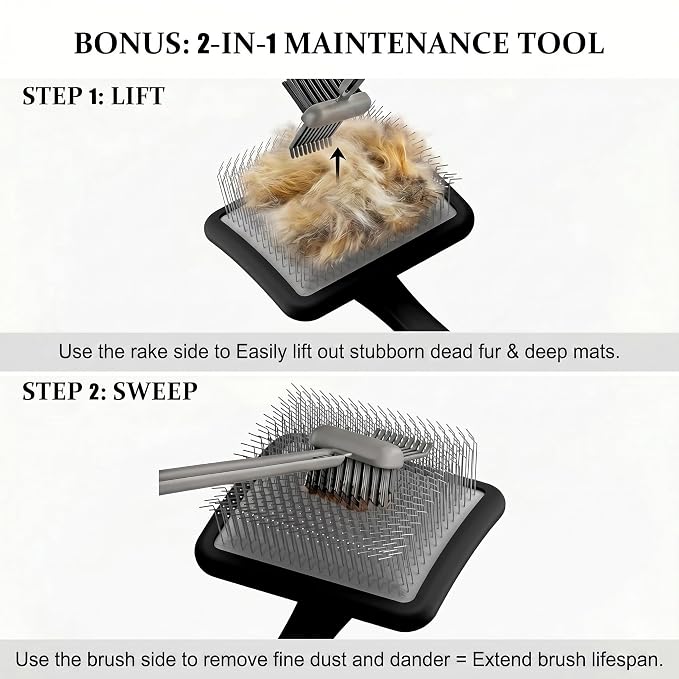Slicker Brush for Dogs 4PCS- Lrage Dog Grooming Kit, Goldendoodle Labradoodle & Poodles with Detangling Comb for Haired Dogs, Matted Hair & Bath Massage Set, Black