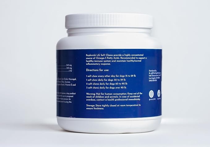 Dr. Jeff Werber Replenish Omega 3 Fatty Acid Chew for Pets & Dogs - Soft Fish Oil Chews with Natural Ingredients for Boosting Immune System and Regulating Inflammatory Response - 90 ct. (Large/Giant)