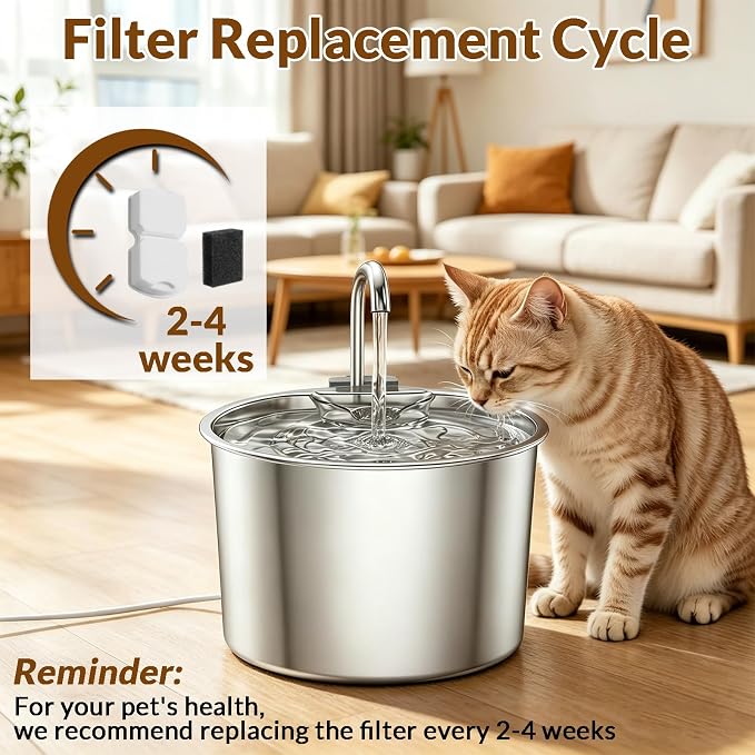 20 Pack Cat Water Fountain Filters Replacement - 10 Carbon Filters and 10 Foam Sponge Filters for Select Stainless Steel Cat Fountains S11