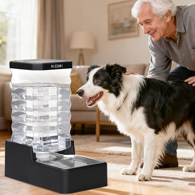 RIZZARI 10L Filtered Dog Water Dispenser, Gravity Automatic Pet Water Bowl with Replaceable Filter, Large Capacity Waterer for Large Dogs, Multiple Pets & Indoor Daily Hydration