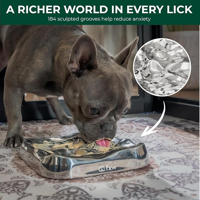 FXW IntoFlow Lick Mat, Premium Stainless Steel Dog Lick Pad, Durable Easy-Clean Textured Dog Enrichment Mat for Peanut Butter & Frozen Yogurt Treats | Patent Pending
