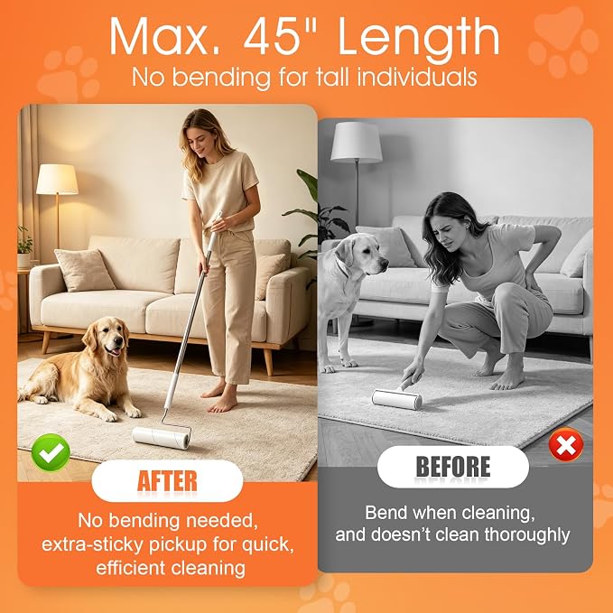WulaWindy Large Lint Roller for Pet Hair, 450 Sheets 5 Rollers with Extendable Long Handle, 7.87 in Extra Sticky Pet Hair Remover with Storage Base for Floors, Couch, Carpet, Clothes