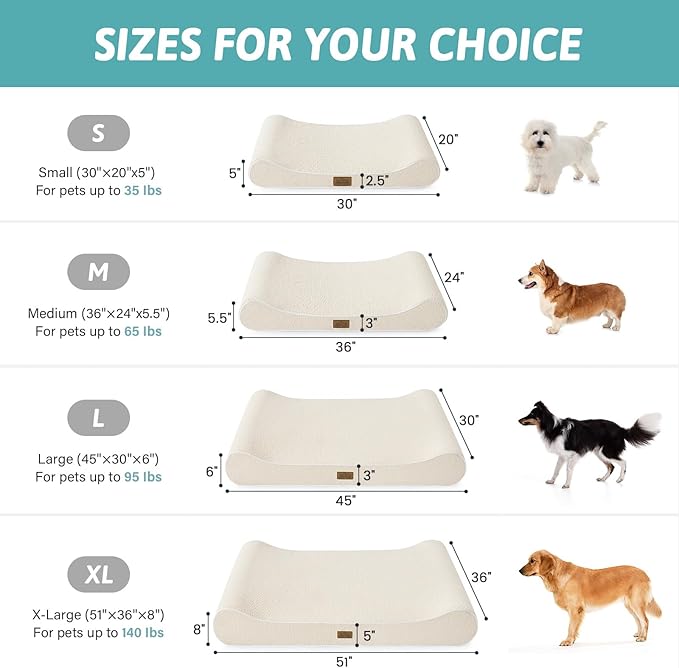 COZY KISS Orthopedic Dog Bed for Extra Large Dogs up to 140 lbs - Removable Washable Cover with Waterproof Lining, Cotton-Polyester Blend Boat-Shaped Lounger Mattress, XL(51x36x8in), Beige