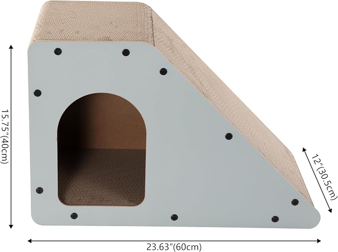 Kento 23.63" Modern Cardboard Cat Cave Scratcher with Catnip, Angled Trapezoid Hideaway House and Scratching Lounge for Indoor Cats, Gray CSR1008H