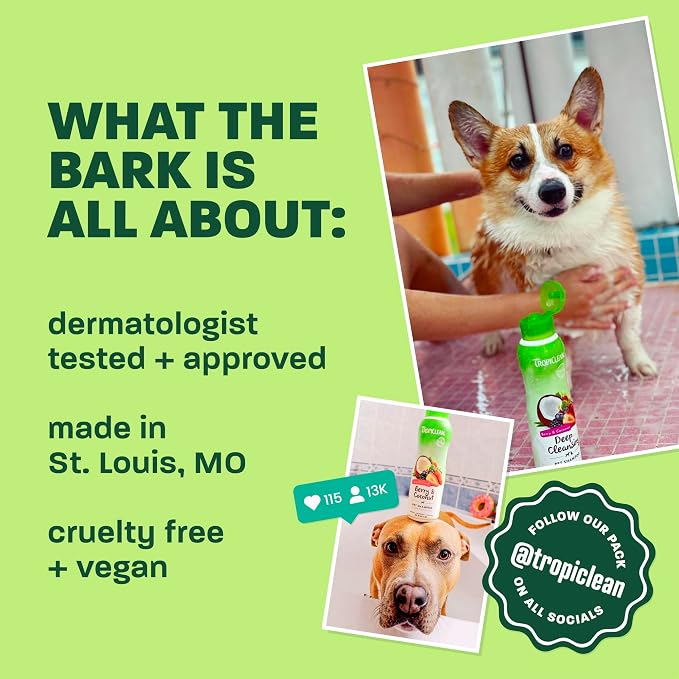TropiClean Oatmeal Dog Shampoo for Itchy Skin Relief, Soothing Medicated Itch Relief, with Vitamin E, Puppy Safe, Made in USA, Cat Friendly, 20 oz.
