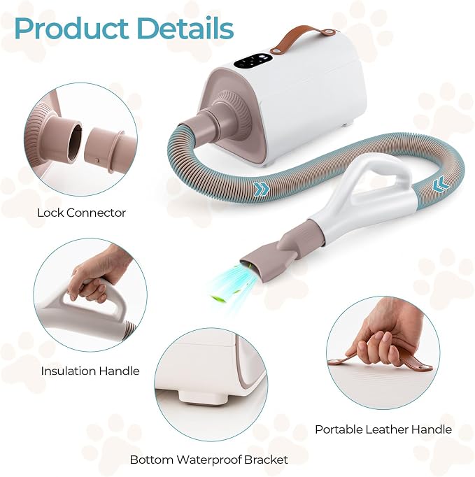 Tangkula Dog Dryer, Pet Blow Dryer with Smart LED Touch Screen, 4 Nozzles, Adjustable Temperature & Airflow, Negative Ion Function, High Velocity & Low-Noise Dog Hair Dryer for Pet Grooming