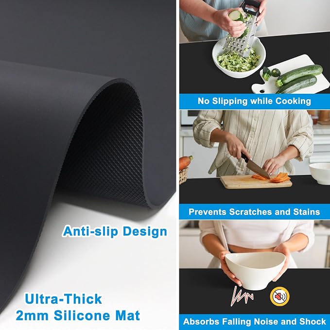 AECHY Extra Large Silicone Mat 78.74”x19.69”x0.08”, Multipurpose Silicone Mat Thick Heat Resistant Mat Shipped Rolled Up Kitchen Counter Mat Nonslip Silicone Mats for Kitchen Counter Black